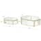 Clear & Gold Beveled Glass & Metal Wide Hexagon Jewelry Box with Chain Accent Set